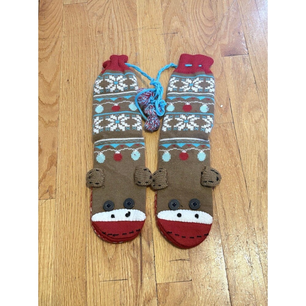 Nick & Nora Sock Monkey Slipper Socks Size S 5.5-7